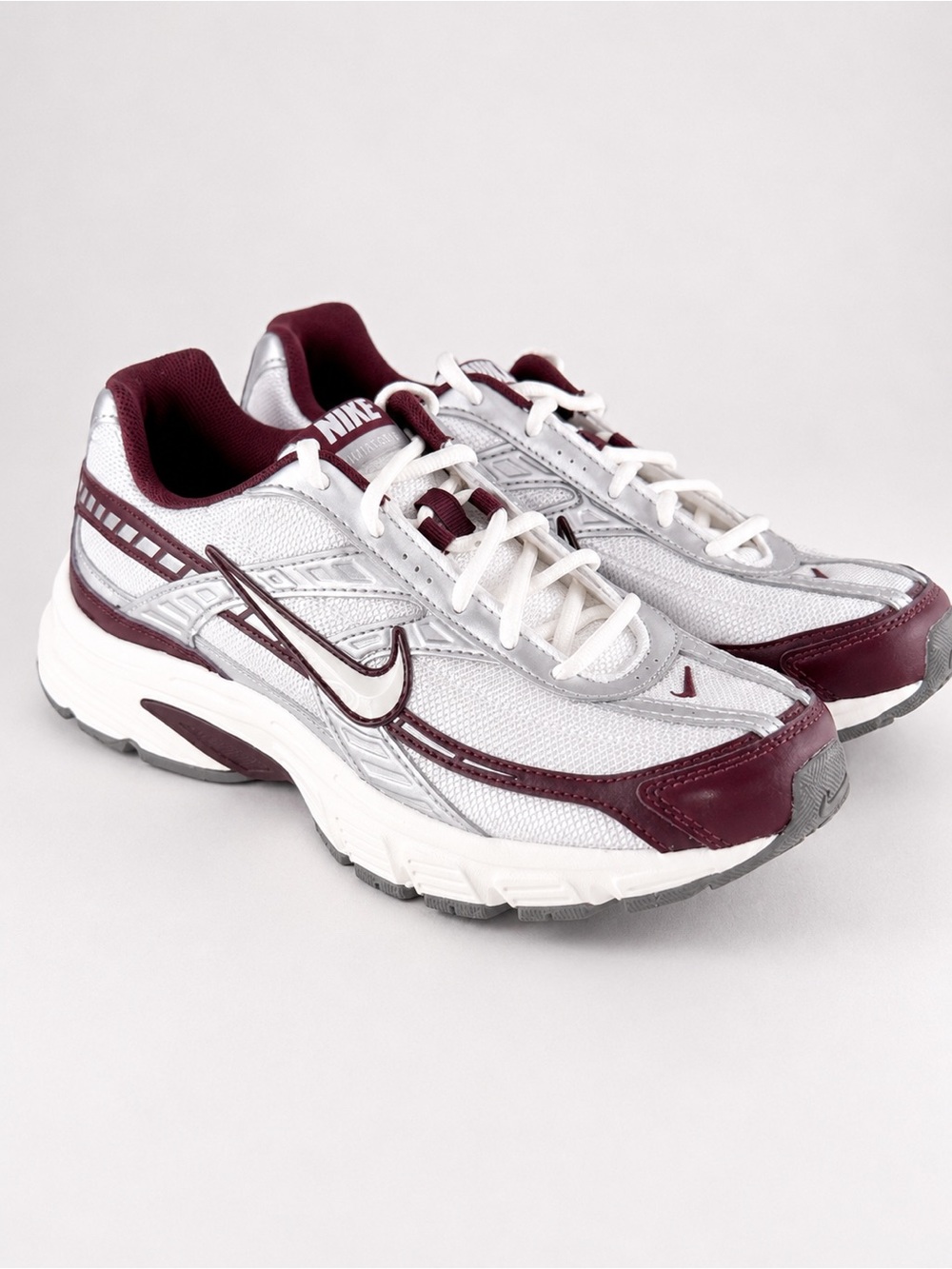 Size 9.5W- Nike Initiator Burgundy Crush Silver Athletic Sneakers